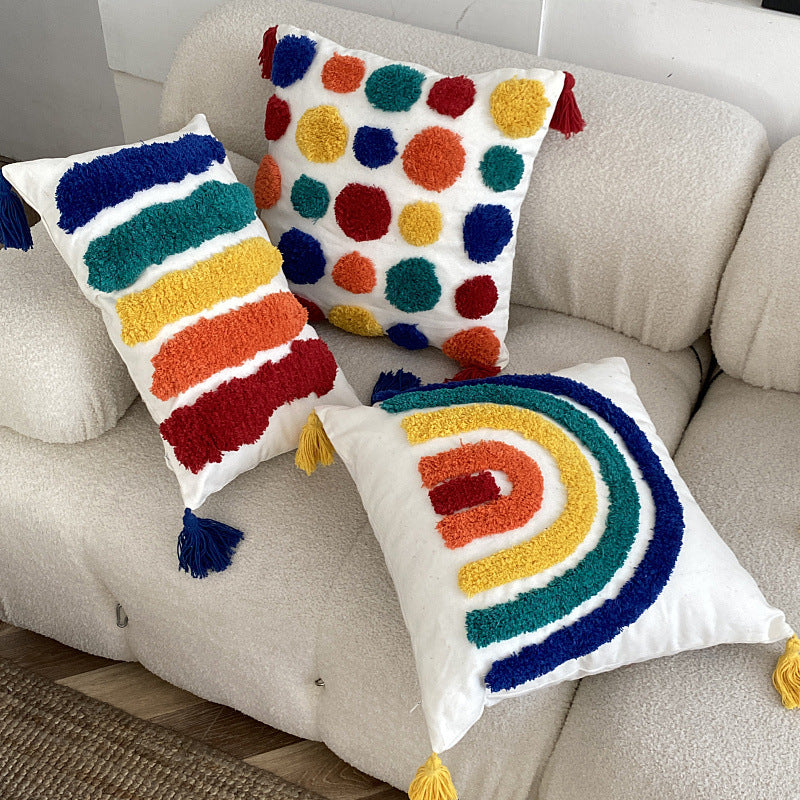 Rainbow Vibrant Tufted Cushion Cover